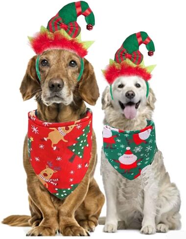 شريط رأس قزم للحيوانات الاليفة من انياك، اكسسوارات زي قزم الكلاب والجراء والكريسماس والعطلة، مجموعة ملابس راس ووشاح للكلاب الصغيرة والمتوسطة والكبيرة in Kuwait