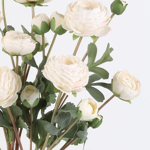 White Artificial Ranunculus Flowers Bouquets,18 Heads Vintage Silk Flowers Buttercup Long Stems Fake flower bouquets Arrangement for Wedding Bride Centerpiece Floral Party Home Office Decor(White) in Saudi Arabia