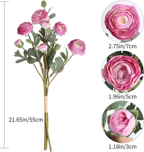 White Artificial Ranunculus Flowers Bouquets,18 Heads Vintage Silk Flowers Buttercup Long Stems Fake flower bouquets Arrangement for Wedding Bride Centerpiece Floral Party Home Office Decor(White) in Saudi Arabia