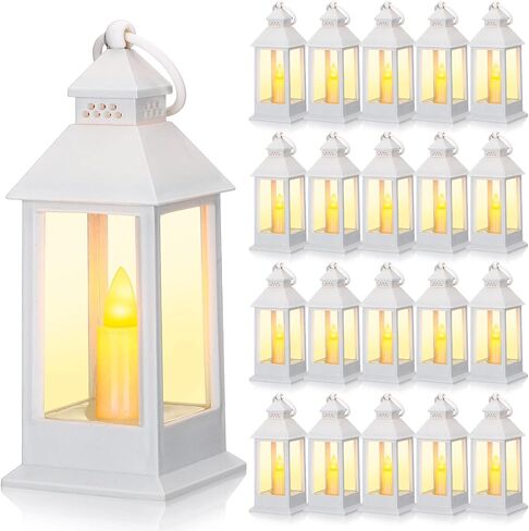 Hoolerry 24 Set Vintage Lanterns with Flickering LED Lantern with LED Candles 5.5'' Decorative Hanging Candle Lantern Battery Powered Decorative Lantern for Wedding Christmas Table(White) in Saudi Arabia