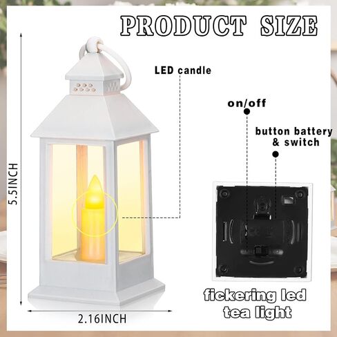 Hoolerry 24 Set Vintage Lanterns with Flickering LED Lantern with LED Candles 5.5'' Decorative Hanging Candle Lantern Battery Powered Decorative Lantern for Wedding Christmas Table(White) in Saudi Arabia