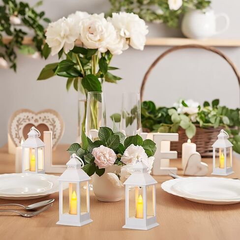 Hoolerry 24 Set Vintage Lanterns with Flickering LED Lantern with LED Candles 5.5'' Decorative Hanging Candle Lantern Battery Powered Decorative Lantern for Wedding Christmas Table(White) in Saudi Arabia