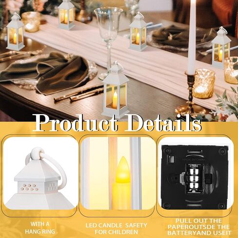 Hoolerry 24 Set Vintage Lanterns with Flickering LED Lantern with LED Candles 5.5'' Decorative Hanging Candle Lantern Battery Powered Decorative Lantern for Wedding Christmas Table(White) in Saudi Arabia