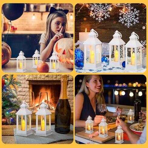 Hoolerry 24 Set Vintage Lanterns with Flickering LED Lantern with LED Candles 5.5'' Decorative Hanging Candle Lantern Battery Powered Decorative Lantern for Wedding Christmas Table(White) in Saudi Arabia