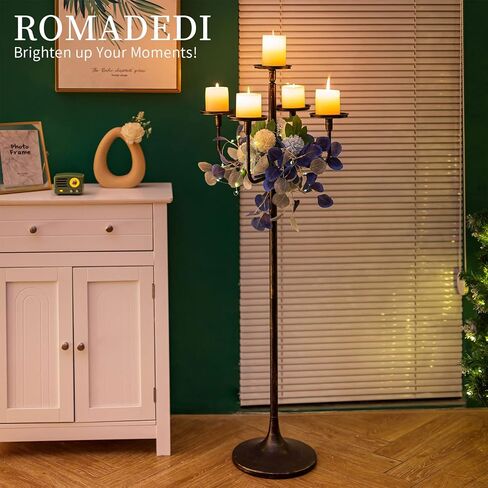 Romadedi Candelabra Tall Candle Holder - 47 inch Floor Candle Holders for Pillar Candles, Candlestick Holders Centerpiece for Home Living Room Decor, French Country, Vintage, Rustic, 2 pcs in Saudi Arabia