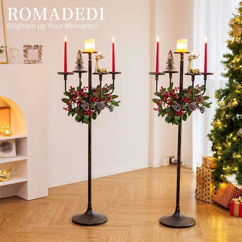 Romadedi Candelabra Tall Candle Holder - 47 inch Floor Candle Holders for Pillar Candles, Candlestick Holders Centerpiece for Home Living Room Decor, French Country, Vintage, Rustic, 2 pcs in Saudi Arabia