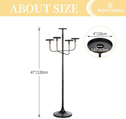 Romadedi Candelabra Tall Candle Holder - 47 inch Floor Candle Holders for Pillar Candles, Candlestick Holders Centerpiece for Home Living Room Decor, French Country, Vintage, Rustic, 2 pcs in Saudi Arabia