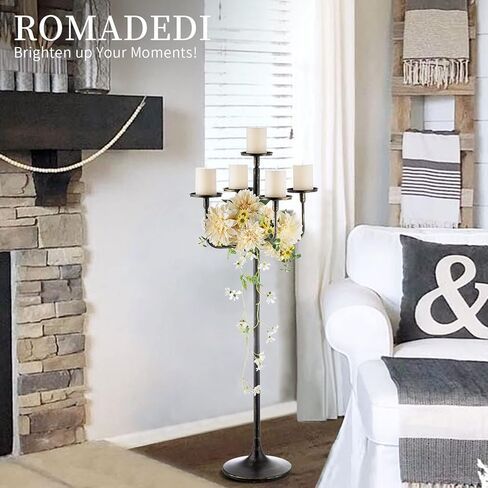 Romadedi Candelabra Tall Candle Holder - 47 inch Floor Candle Holders for Pillar Candles, Candlestick Holders Centerpiece for Home Living Room Decor, French Country, Vintage, Rustic, 2 pcs in Saudi Arabia