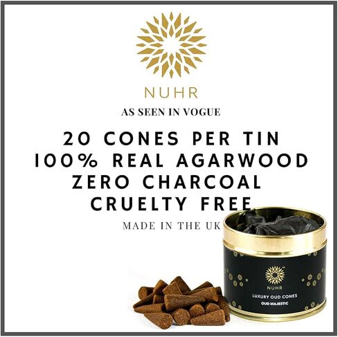 مجموعة NUHR Home مكونة من 20 مخروطًا فاخرًا من بخور العود المهيب، مصنوعة من خشب العود الطبيعي الأصلي للعلاج بالروائح العطرية والانتعاش والتأمل وتخفيف التوتر in Kuwait