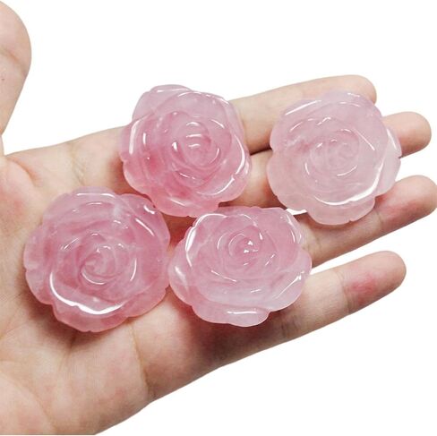 RECKSI 4 قطع من تماثيل الزهور الكريستالية الطبيعية المنحوتة يدويًا مجموعة ديكور مجموعة حجر الزهور المحفورة DIY، صناعة المجوهرات، الكوارتز الوردي in Kuwait