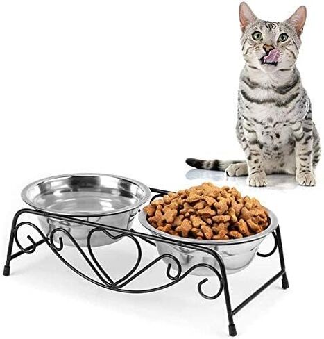 TOPINCN Pet Bowl, Elevated Feeder Stainless Steel Cat Dog Double Puppy Pet Water Food Feeder Dish Bowls with Retro Iron Stand Pet Feeding Drinking Bowls for Small Dogs Cats Puppy Kitty in Saudi Arabia