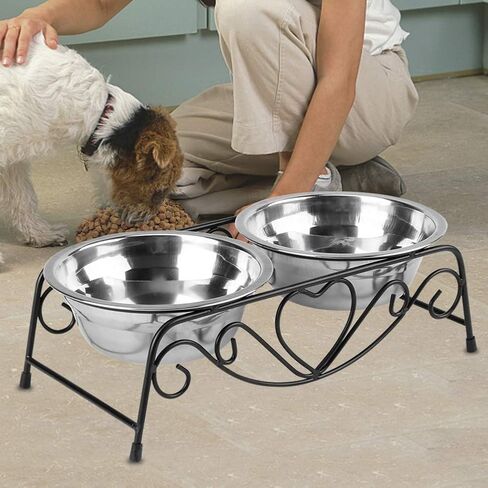 TOPINCN Pet Bowl, Elevated Feeder Stainless Steel Cat Dog Double Puppy Pet Water Food Feeder Dish Bowls with Retro Iron Stand Pet Feeding Drinking Bowls for Small Dogs Cats Puppy Kitty in Saudi Arabia