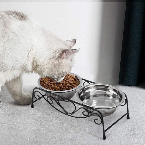 TOPINCN Pet Bowl, Elevated Feeder Stainless Steel Cat Dog Double Puppy Pet Water Food Feeder Dish Bowls with Retro Iron Stand Pet Feeding Drinking Bowls for Small Dogs Cats Puppy Kitty in Saudi Arabia