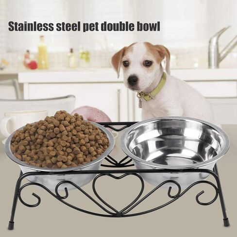 TOPINCN Pet Bowl, Elevated Feeder Stainless Steel Cat Dog Double Puppy Pet Water Food Feeder Dish Bowls with Retro Iron Stand Pet Feeding Drinking Bowls for Small Dogs Cats Puppy Kitty in Saudi Arabia