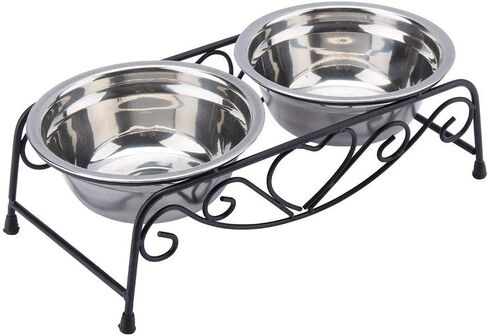 TOPINCN Pet Bowl, Elevated Feeder Stainless Steel Cat Dog Double Puppy Pet Water Food Feeder Dish Bowls with Retro Iron Stand Pet Feeding Drinking Bowls for Small Dogs Cats Puppy Kitty in Saudi Arabia