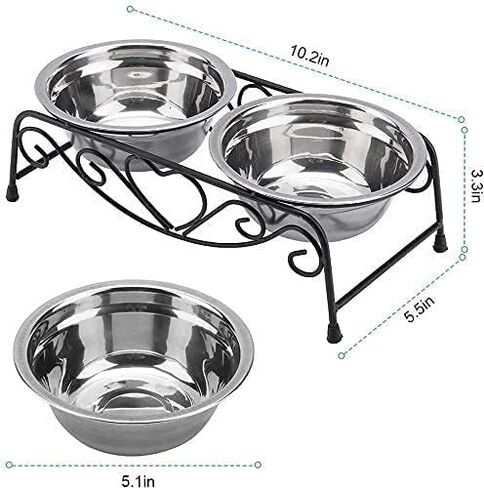 TOPINCN Pet Bowl, Elevated Feeder Stainless Steel Cat Dog Double Puppy Pet Water Food Feeder Dish Bowls with Retro Iron Stand Pet Feeding Drinking Bowls for Small Dogs Cats Puppy Kitty in Saudi Arabia