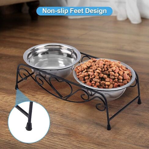 TOPINCN Pet Bowl, Elevated Feeder Stainless Steel Cat Dog Double Puppy Pet Water Food Feeder Dish Bowls with Retro Iron Stand Pet Feeding Drinking Bowls for Small Dogs Cats Puppy Kitty in Saudi Arabia