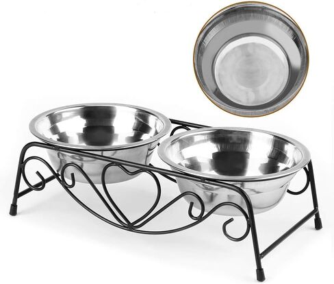 TOPINCN Pet Bowl, Elevated Feeder Stainless Steel Cat Dog Double Puppy Pet Water Food Feeder Dish Bowls with Retro Iron Stand Pet Feeding Drinking Bowls for Small Dogs Cats Puppy Kitty in Saudi Arabia