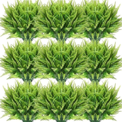 Janinka 40 Pcs Artificial Plants Fake Boston Fern Plastic Fake Ferns Large Faux Ferns for Outdoor Artificial Greenery UV Resistant Plants for Indoor Garden Office Porch Home Decor in Saudi Arabia
