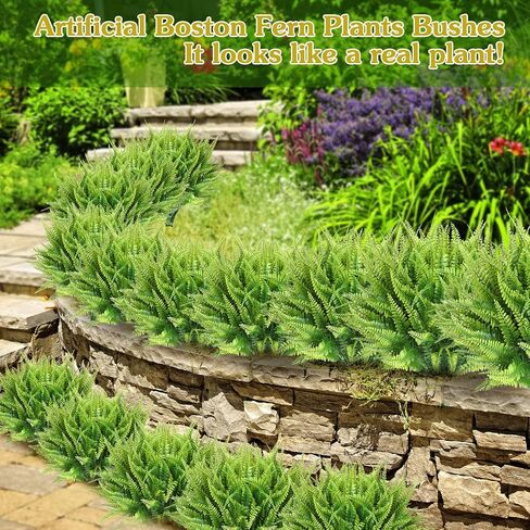 Janinka 40 Pcs Artificial Plants Fake Boston Fern Plastic Fake Ferns Large Faux Ferns for Outdoor Artificial Greenery UV Resistant Plants for Indoor Garden Office Porch Home Decor in Saudi Arabia