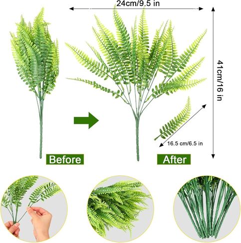Janinka 40 Pcs Artificial Plants Fake Boston Fern Plastic Fake Ferns Large Faux Ferns for Outdoor Artificial Greenery UV Resistant Plants for Indoor Garden Office Porch Home Decor in Saudi Arabia