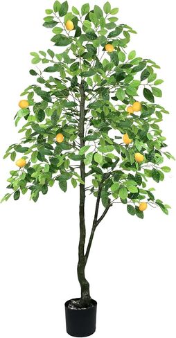 Airbin Artificial Lemon Tree Decor - 5FT Faux Lemon Tree with 11 Fake Lemons, Pre Potted Fake Lemon Tree for Living Room Bedroom Balcony Corner Office Decoration in Kuwait