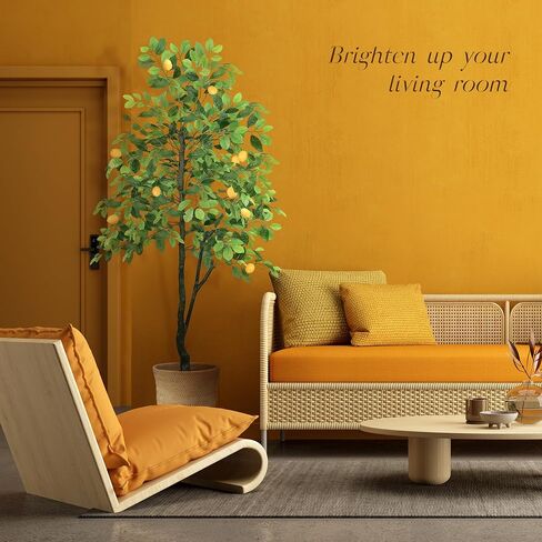 Airbin Artificial Lemon Tree Decor - 5FT Faux Lemon Tree with 11 Fake Lemons, Pre Potted Fake Lemon Tree for Living Room Bedroom Balcony Corner Office Decoration in Kuwait