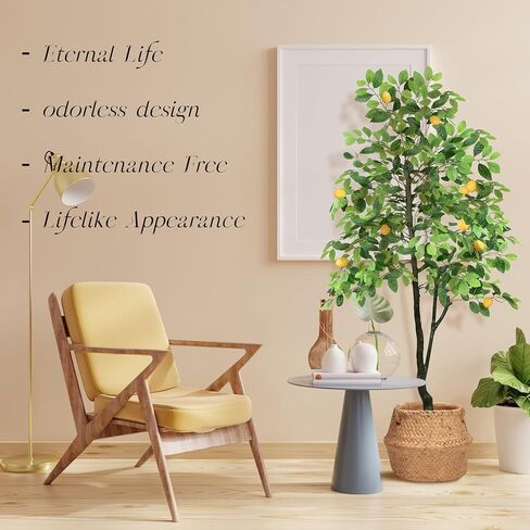 Airbin Artificial Lemon Tree Decor - 5FT Faux Lemon Tree with 11 Fake Lemons, Pre Potted Fake Lemon Tree for Living Room Bedroom Balcony Corner Office Decoration in Kuwait