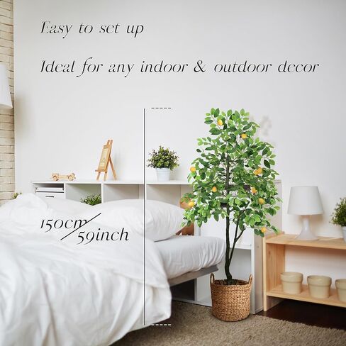 Airbin Artificial Lemon Tree Decor - 5FT Faux Lemon Tree with 11 Fake Lemons, Pre Potted Fake Lemon Tree for Living Room Bedroom Balcony Corner Office Decoration in Kuwait