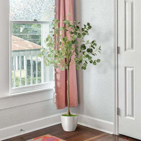 melos Artificial Eucalyptus Tree 5FT Tall Faux Skinny Plant for Decor Indoor Fake Potted Eucalyptus Silk Tree for Modren Home Office Living Room Floo in Kuwait