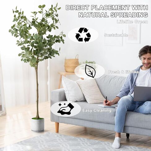 melos Artificial Eucalyptus Tree 5FT Tall Faux Skinny Plant for Decor Indoor Fake Potted Eucalyptus Silk Tree for Modren Home Office Living Room Floo in Kuwait