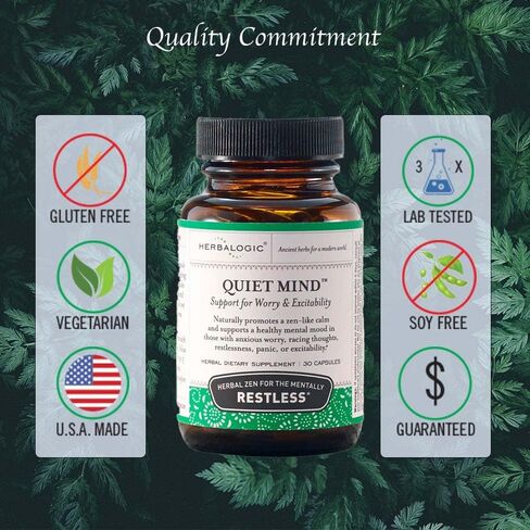 Herbalogic - Quiet Mind Herb Capsules - Non-Sedating, Promotes a Feeling of Zen-Like Calm - Eases Worry - Based on The Traditional Chinese Formula GUI Pi Tang - 90 Cap Count in Saudi Arabia