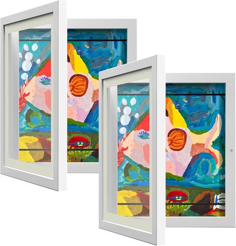 AFEION Kids Art Frames, Kids Artwork Frames Changeable 8 x10.5 with Mat and 9 x12 Without Mat, Black Front Opening Children Picture Storage Frame for Wall Holds 50Pcs Crafts, Drawing, Art Projects in Saudi Arabia