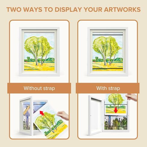 AFEION Kids Art Frames, Kids Artwork Frames Changeable 8 x10.5 with Mat and 9 x12 Without Mat, Black Front Opening Children Picture Storage Frame for Wall Holds 50Pcs Crafts, Drawing, Art Projects in Saudi Arabia
