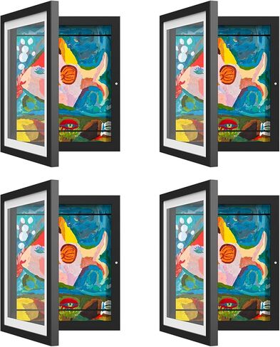 AFEION Kids Art Frames, Kids Artwork Frames Changeable 8 x10.5 with Mat and 9 x12 Without Mat, Black Front Opening Children Picture Storage Frame for Wall Holds 50Pcs Crafts, Drawing, Art Projects in Saudi Arabia