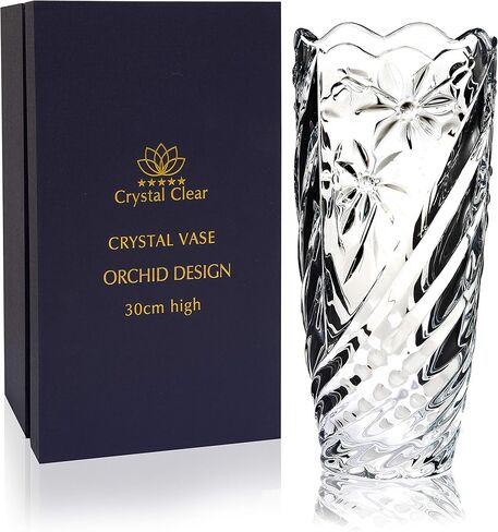 مزهرية كريستالية شفافة، بارتفاع 30.48 سم، للزهور والديكور، تصميم الأوركيد، قطعة لامعة جميلة ومناسبة لجميع المناسبات، مثالية كهدية، in Kuwait