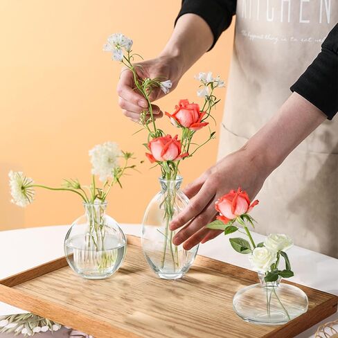 Glass Bud Vases, Set of 6 Green Vases for Flowers Small Flower Vases in Bulk for Wedding Centerpieces Floral Arrangements Living Room Home Decoration in Kuwait