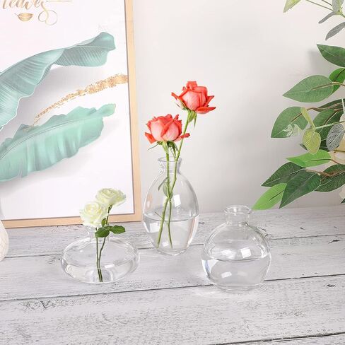 Glass Bud Vases, Set of 6 Green Vases for Flowers Small Flower Vases in Bulk for Wedding Centerpieces Floral Arrangements Living Room Home Decoration in Kuwait