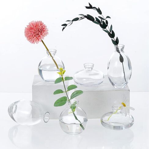 Glass Bud Vases, Set of 6 Green Vases for Flowers Small Flower Vases in Bulk for Wedding Centerpieces Floral Arrangements Living Room Home Decoration in Kuwait