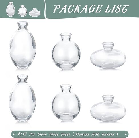 Glass Bud Vases, Set of 6 Green Vases for Flowers Small Flower Vases in Bulk for Wedding Centerpieces Floral Arrangements Living Room Home Decoration in Kuwait