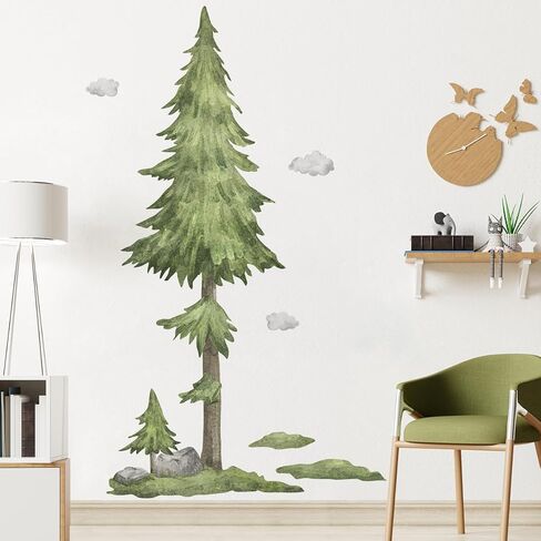 3D Removable Creative Forest Tree Wall Decals Animals Elk Birds and Pine Silhouette Wall Stickers DIY Peel and Stick PVC Decor for Kids Boys Girls Bedroom Playroom Classroom Nursery Living Room in Kuwait