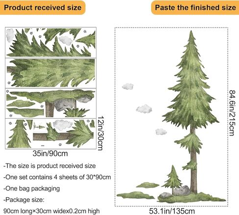 3D Removable Creative Forest Tree Wall Decals Animals Elk Birds and Pine Silhouette Wall Stickers DIY Peel and Stick PVC Decor for Kids Boys Girls Bedroom Playroom Classroom Nursery Living Room in Kuwait