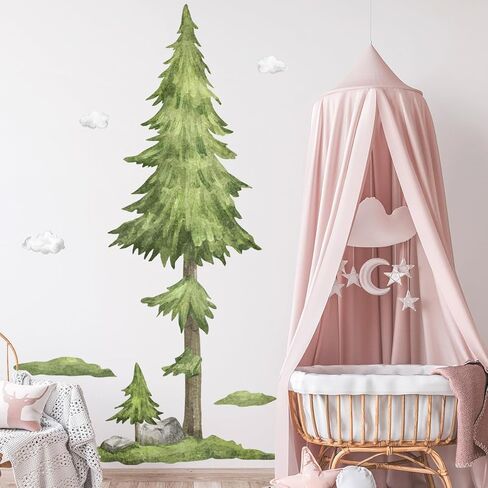 3D Removable Creative Forest Tree Wall Decals Animals Elk Birds and Pine Silhouette Wall Stickers DIY Peel and Stick PVC Decor for Kids Boys Girls Bedroom Playroom Classroom Nursery Living Room in Kuwait