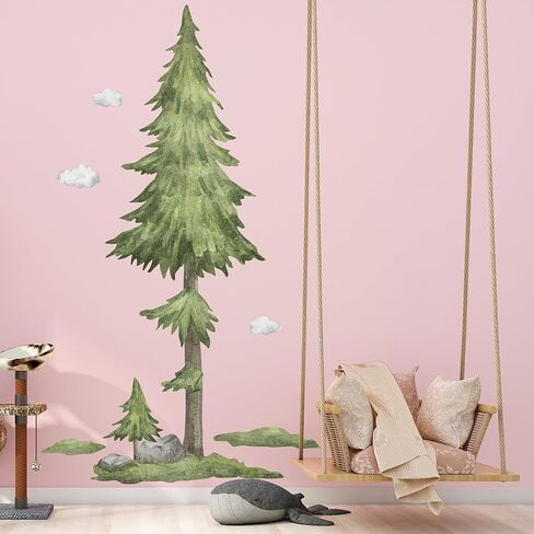 3D Removable Creative Forest Tree Wall Decals Animals Elk Birds and Pine Silhouette Wall Stickers DIY Peel and Stick PVC Decor for Kids Boys Girls Bedroom Playroom Classroom Nursery Living Room in Kuwait