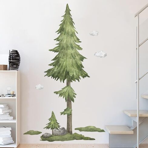 3D Removable Creative Forest Tree Wall Decals Animals Elk Birds and Pine Silhouette Wall Stickers DIY Peel and Stick PVC Decor for Kids Boys Girls Bedroom Playroom Classroom Nursery Living Room in Kuwait