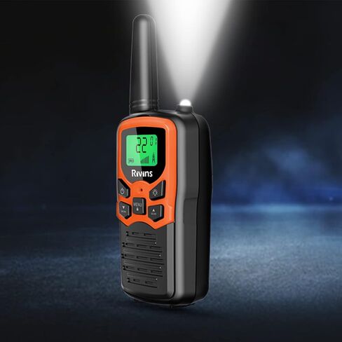 جهاز اتصال لاسلكي RV-7 مع 22 قناة FRS، جهاز اتصال لاسلكي من ريفينز طويل المدى للبالغين مع مصباح يدوي LED وشاشة LCD مسح VOX، جهاز اتصال لاسلكي محمول لرحلة التخييم والمشي لمسافات طويلة (برتقالي 4 عبوات) in Kuwait