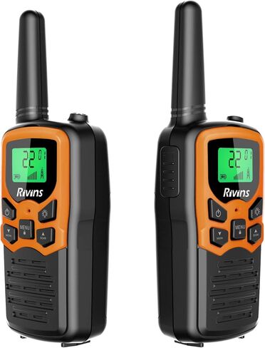 جهاز اتصال لاسلكي RV-7 مع 22 قناة FRS، جهاز اتصال لاسلكي من ريفينز طويل المدى للبالغين مع مصباح يدوي LED وشاشة LCD مسح VOX، جهاز اتصال لاسلكي محمول لرحلة التخييم والمشي لمسافات طويلة (برتقالي 4 عبوات) in Kuwait