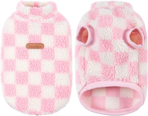 سترات Loyanyy مصنوعة من الصوف للكلاب، سترة دافئة من القطيفة للقطط، ملابس قابلة للتمدد للجرو والقطط لفصل الشتاء، ناعمة وأنيقة، نمط الشطرنج، ملابس للكلاب، وردي كبير (علامة XL) in Kuwait