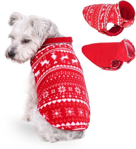 Mogoko Christmas Reversible Dog Sweater Safety Reflective Cat Cold Weather Coats Pet Jacket with Harness/Leash Hole for Puppy Small Dog Cat Red in Saudi Arabia