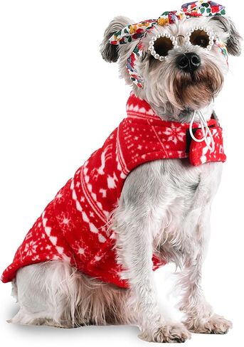 Mogoko Christmas Reversible Dog Sweater Safety Reflective Cat Cold Weather Coats Pet Jacket with Harness/Leash Hole for Puppy Small Dog Cat Red in Saudi Arabia